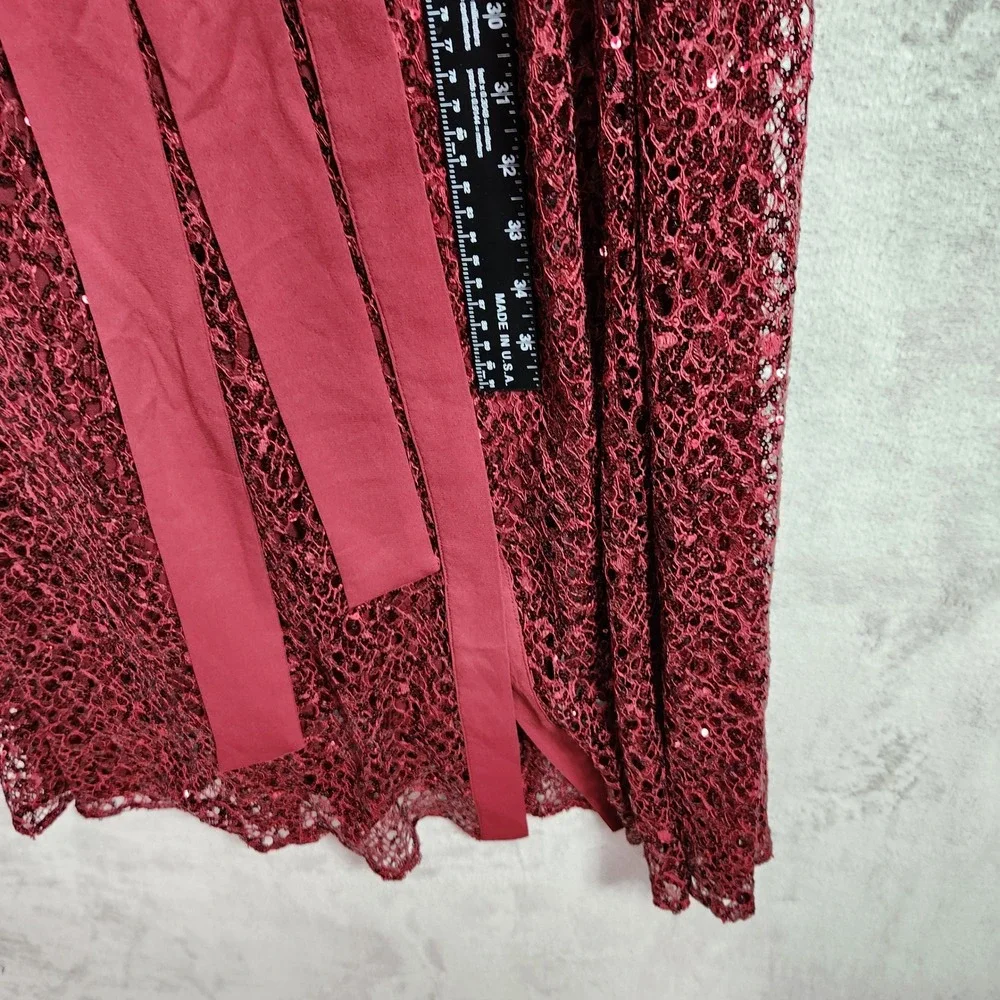 Anne Klein Sequin‎ Lace Shirt Dress Womens 2 Red Cabernet Holiday Party Elegant